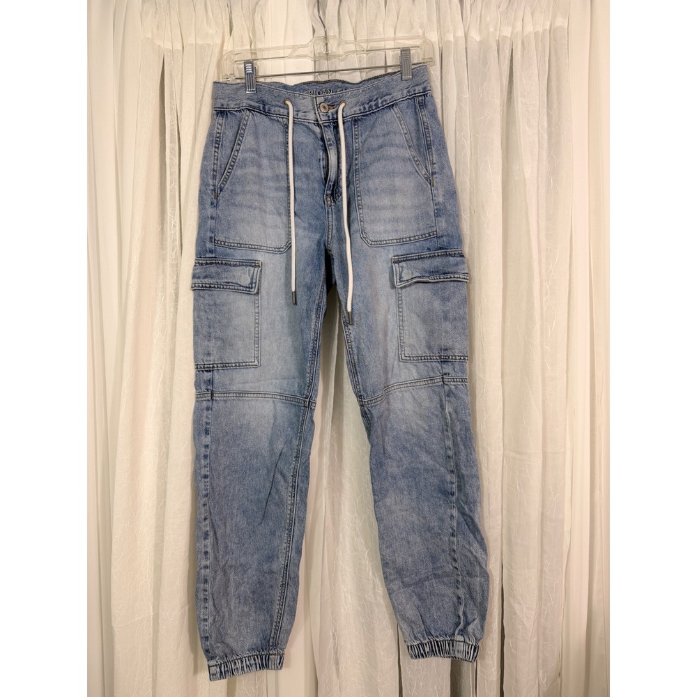 American Eagle Womens Cargo Jogger Jeans Light Wash High Rise Size 4 Long